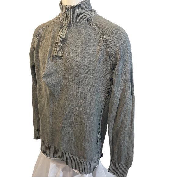 BKE Distressed Look Grayish Green Quarter Zip Sweater - Picture 4 of 8